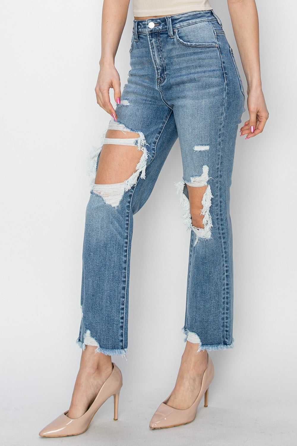 Chelsea High Rise Distressed Crop Straight Jeans - Southern Divas Boutique
