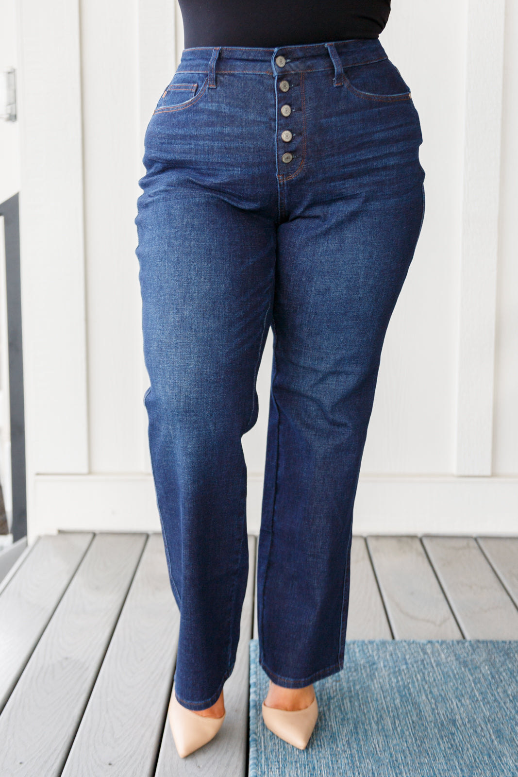 Arlo High Rise Button-Fly Straight Jeans - Southern Divas Boutique