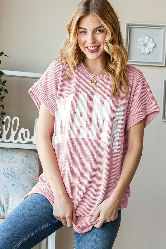 Mama Waffle Knit Top - Pink - Southern Divas Boutique