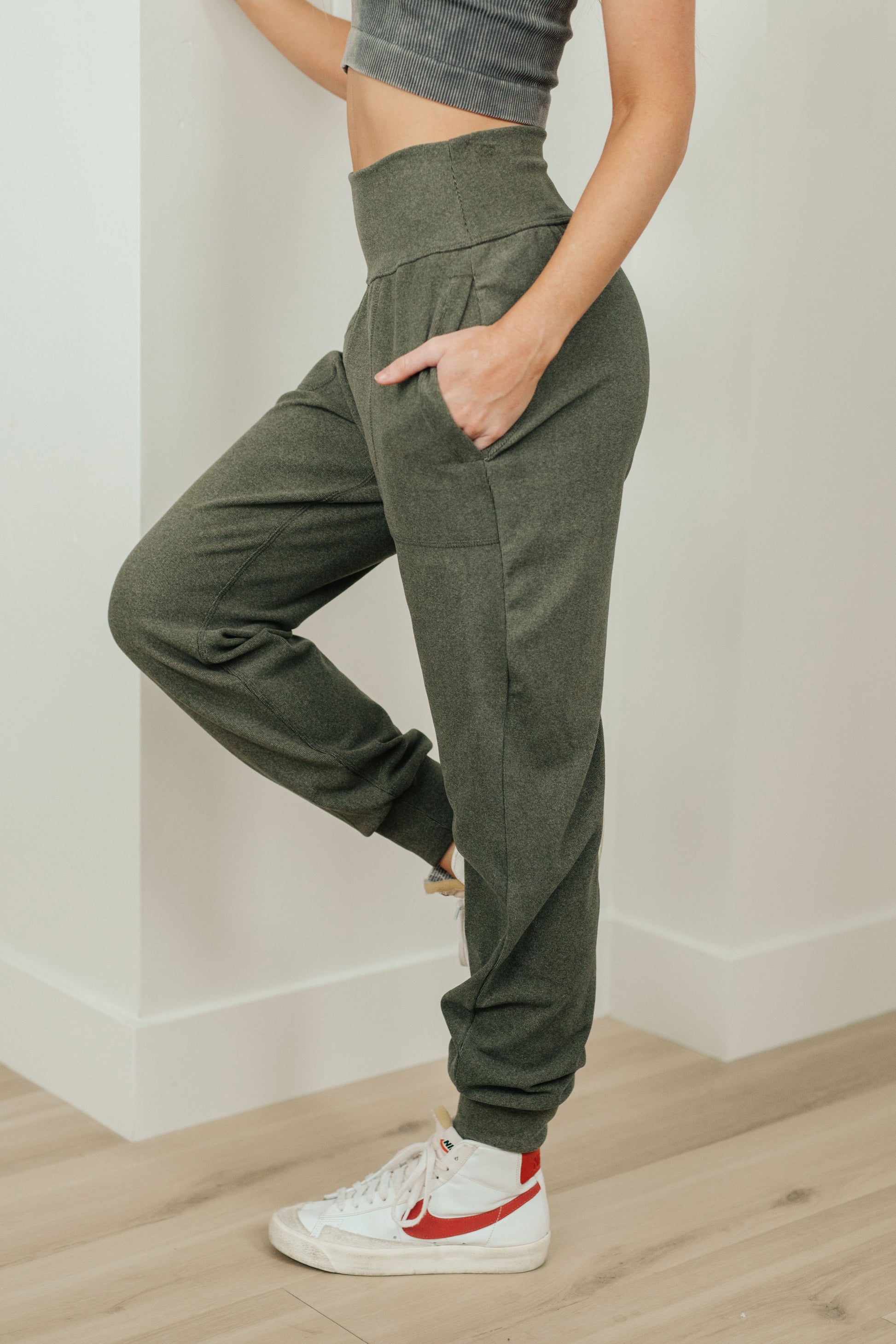 Where Are You High Rise Joggers in Olive - Southern Divas Boutique