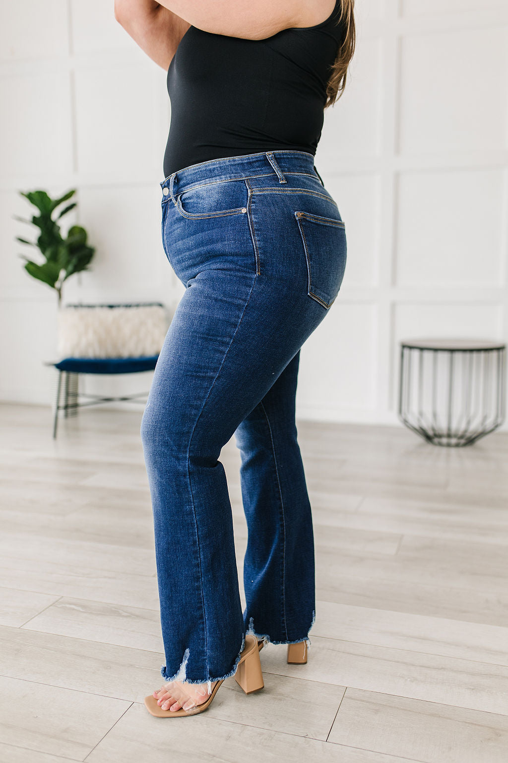 Charity Mid Rise Distressed Hem Bootcut Jeans - Southern Divas Boutique