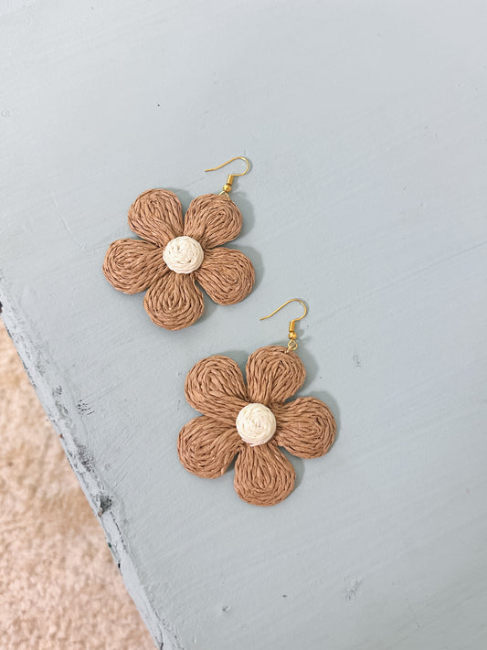 Raffia Flower Earrings - Southern Divas Boutique