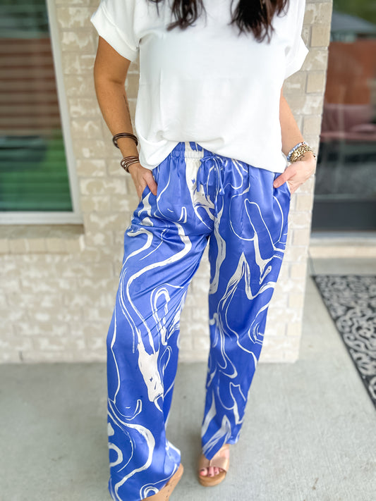 Ticket Anywhere Pants - Blue/White - Southern Divas Boutique