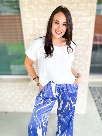 Ticket Anywhere Pants - Blue/White - Southern Divas Boutique