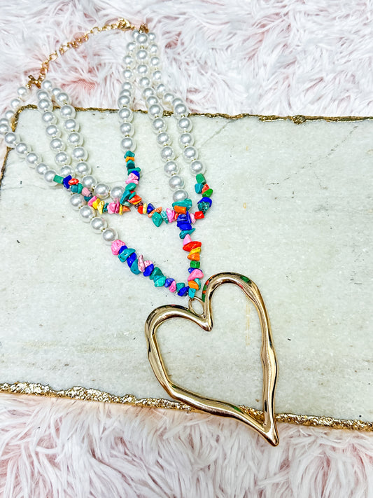 Multi Pearl Strand Heart Necklace - Southern Divas Boutique