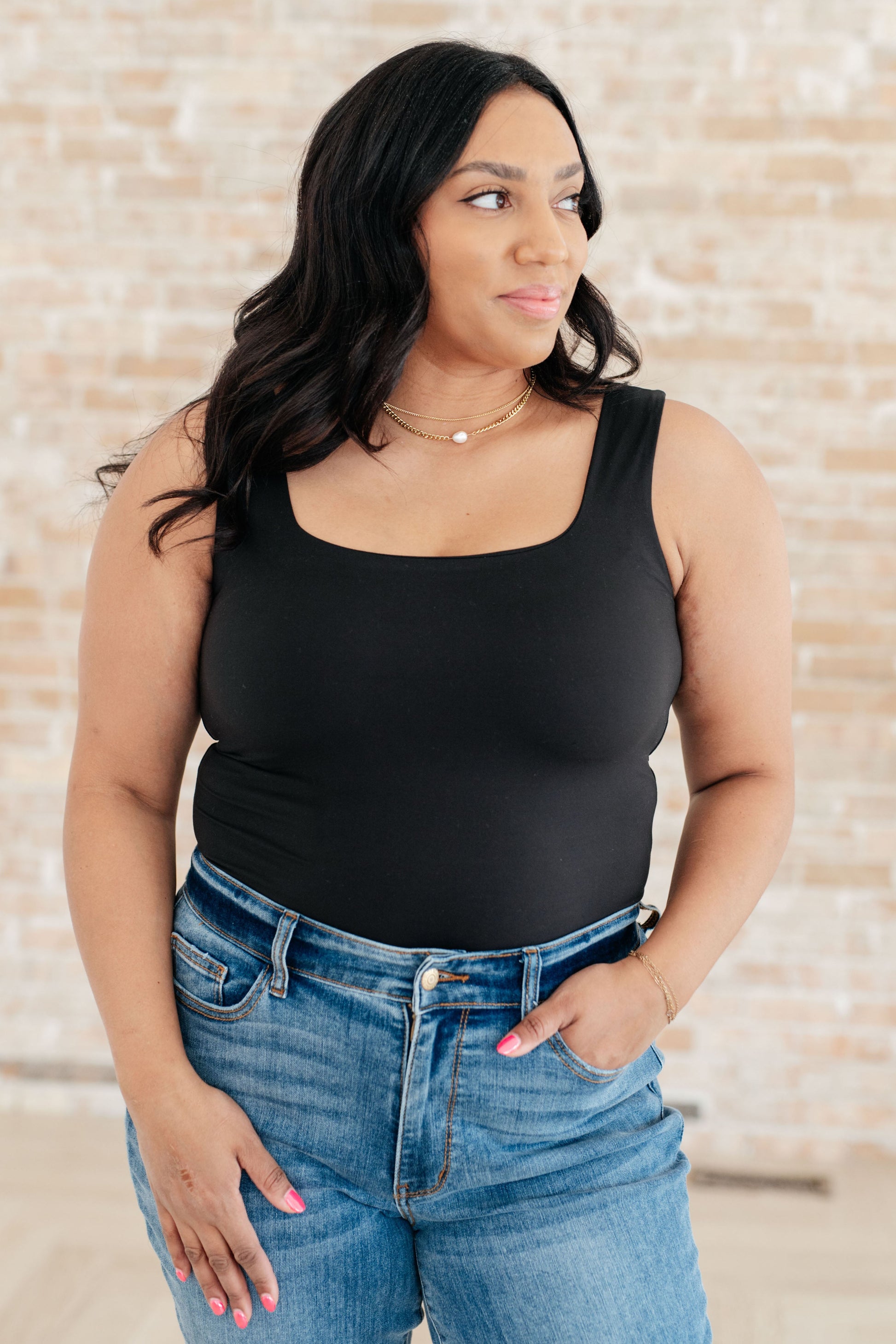 Always Right Square Neck Tank in Black - Southern Divas Boutique