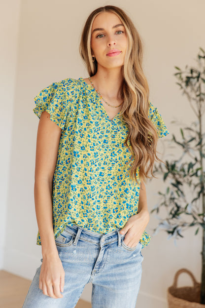 Anywhere We Go Flutter Sleeve Top in Blue Combo - Southern Divas Boutique