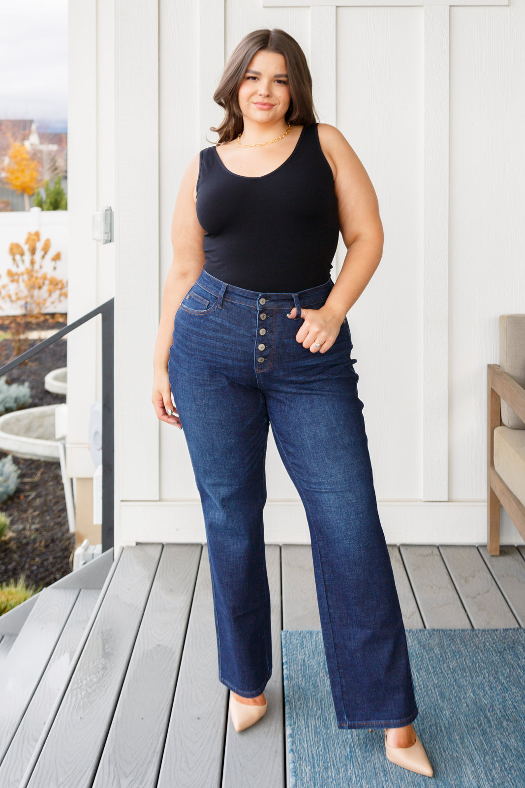 Arlo High Rise Button-Fly Straight Jeans - Southern Divas Boutique