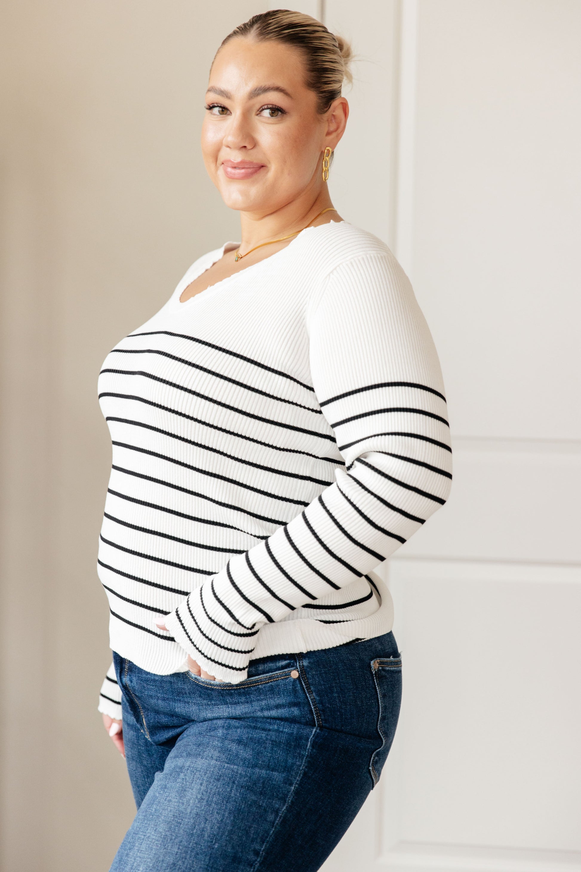 Be Still V-Neck Striped Sweater - Southern Divas Boutique