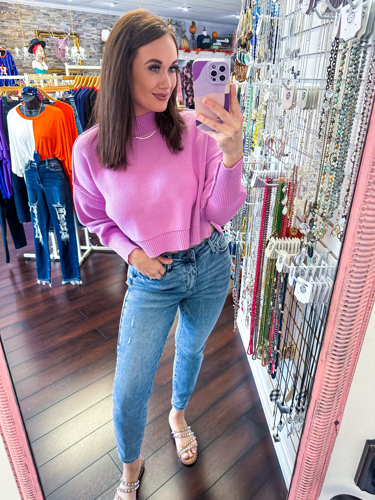 Mags Cropped Sweater in Mauve - Southern Divas Boutique