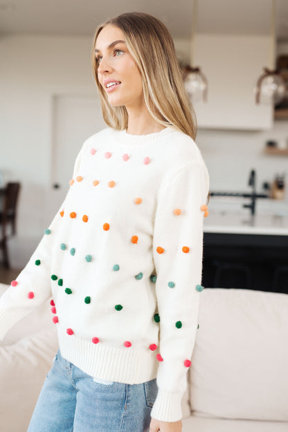 Candy Buttons Pom Detail Sweater - Southern Divas Boutique