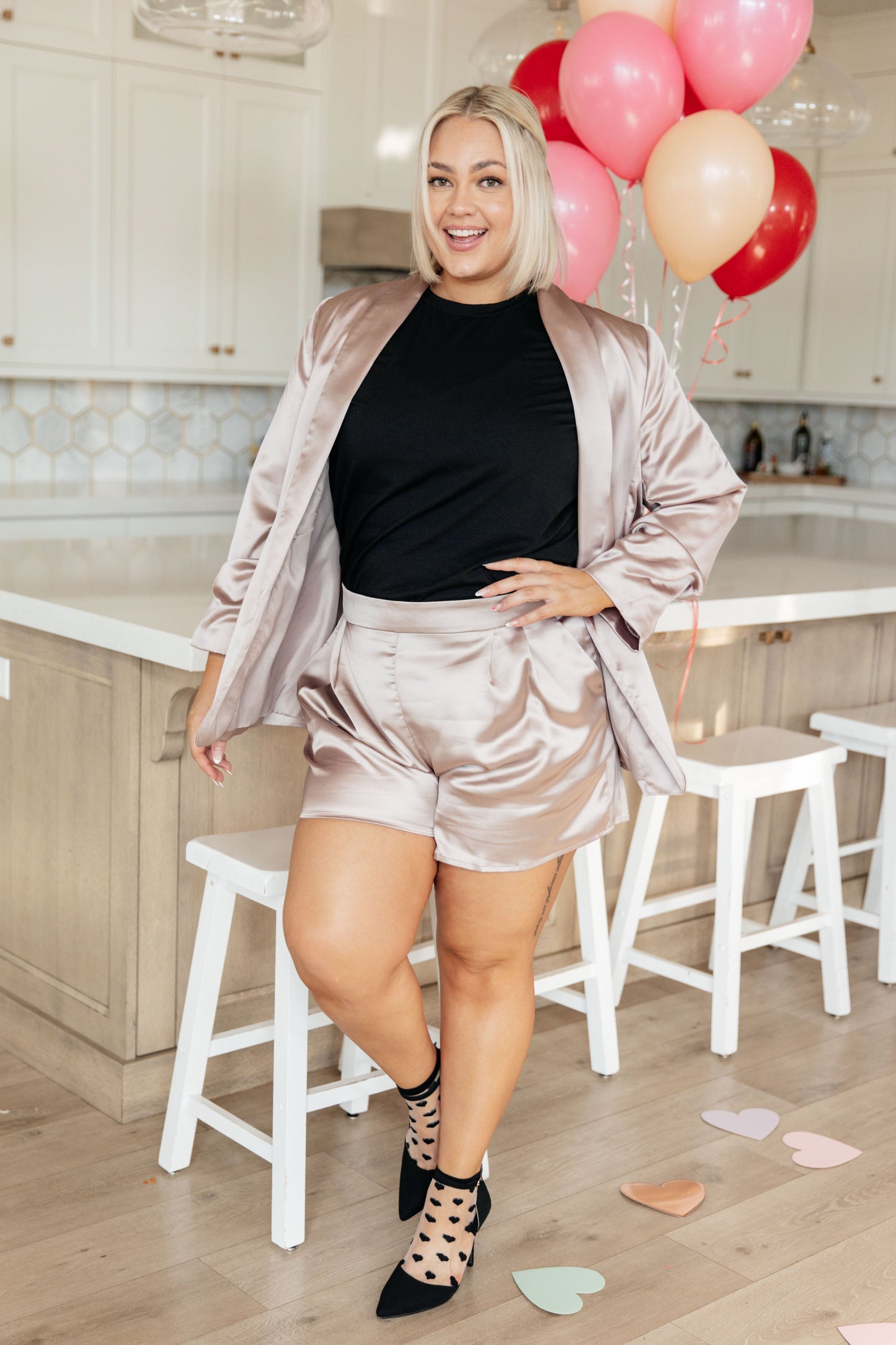 Champagne and Roses Satin Blazer - Southern Divas Boutique
