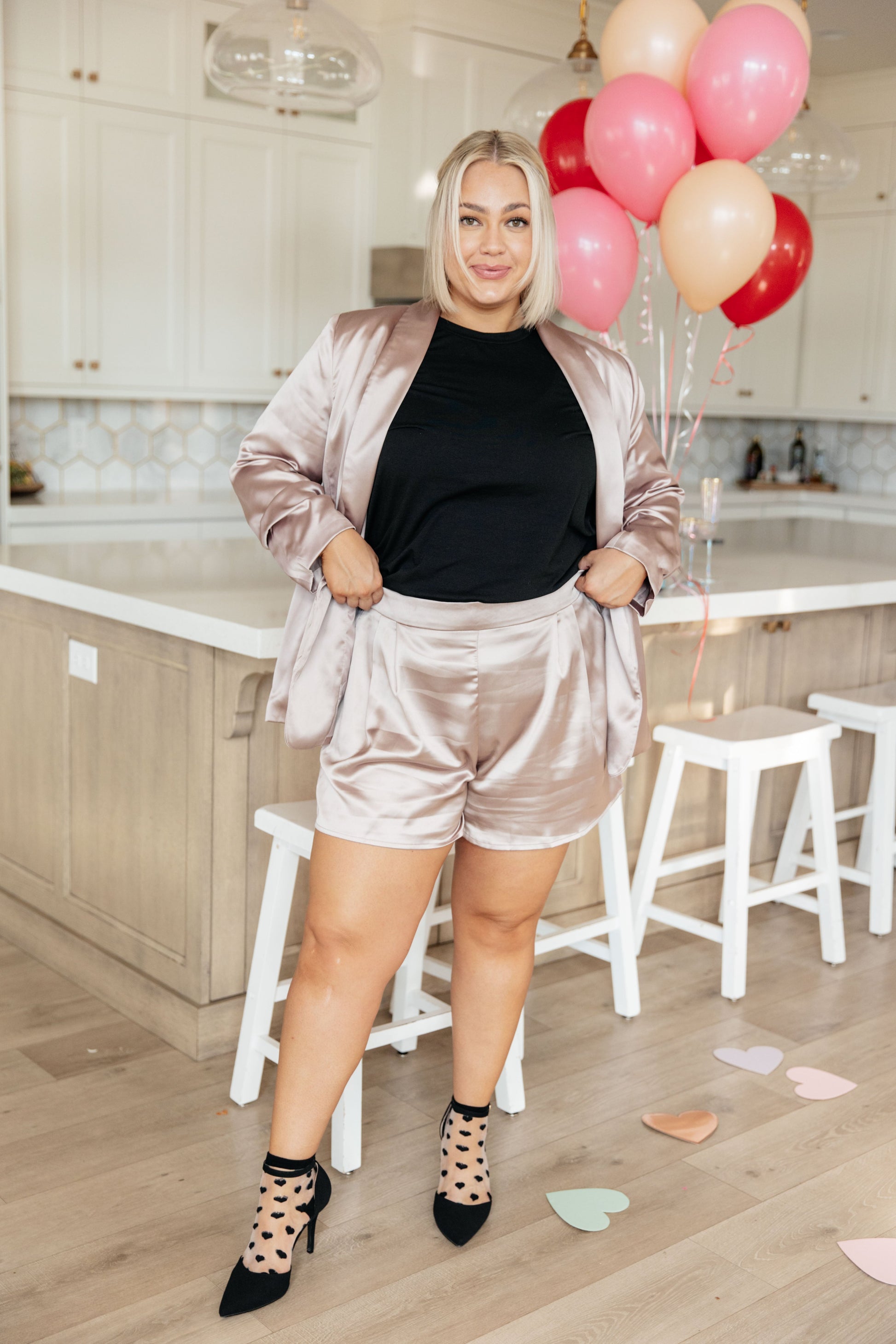 Champagne and Roses Satin Shorts - Southern Divas Boutique