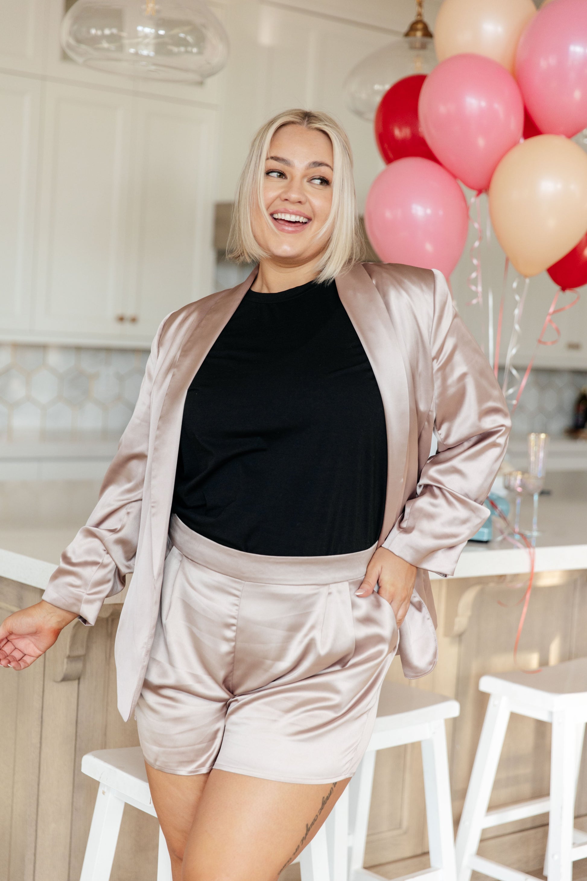 Champagne and Roses Satin Blazer - Southern Divas Boutique