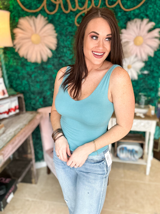 Just Basic Tank - Dusty Teal - Southern Divas Boutique