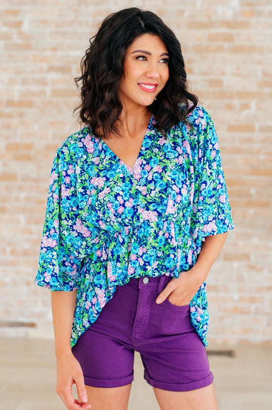 Dreamer Peplum Top in Navy and Mint Floral - Southern Divas Boutique