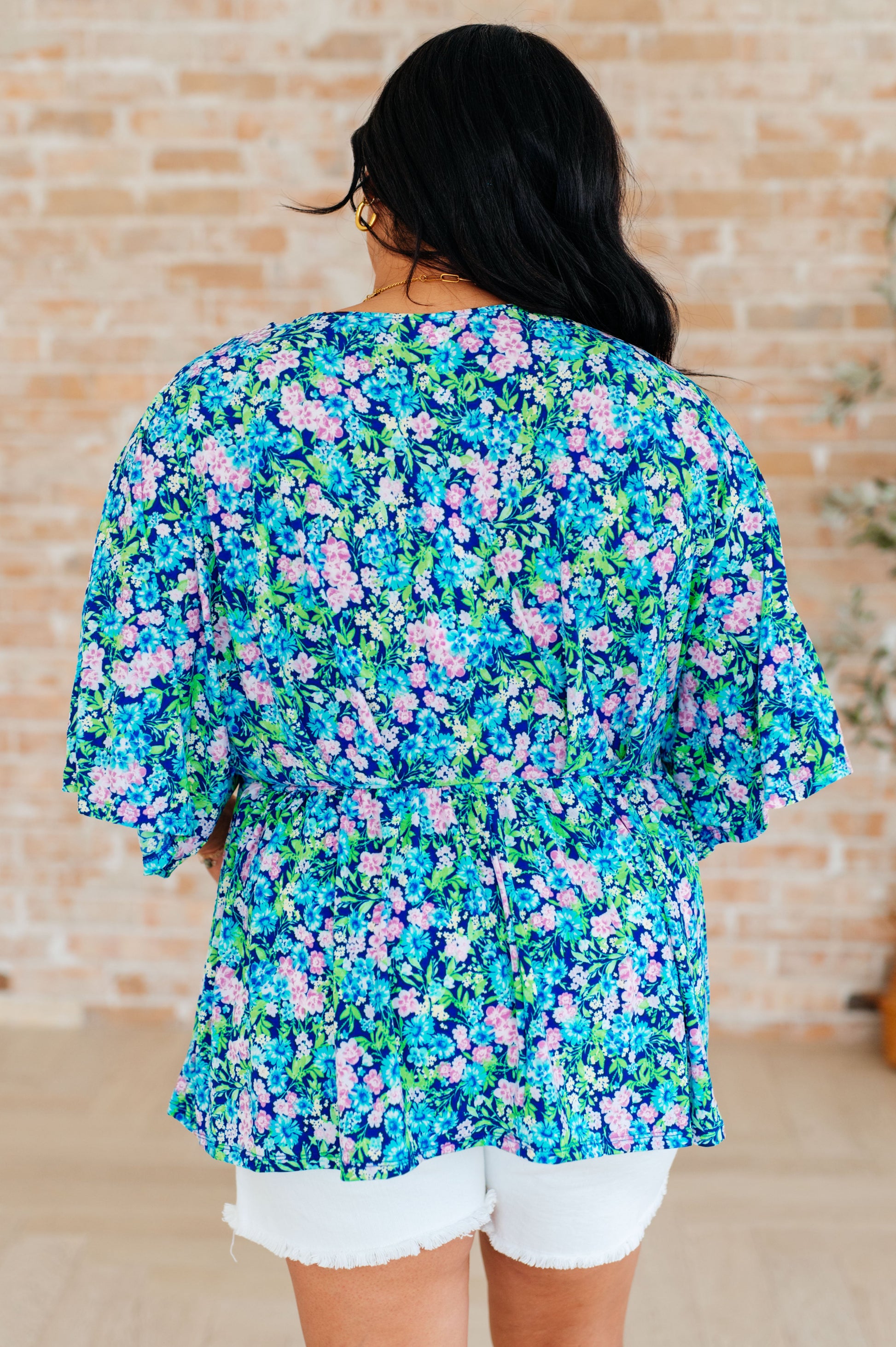 Dreamer Peplum Top in Navy and Mint Floral - Southern Divas Boutique