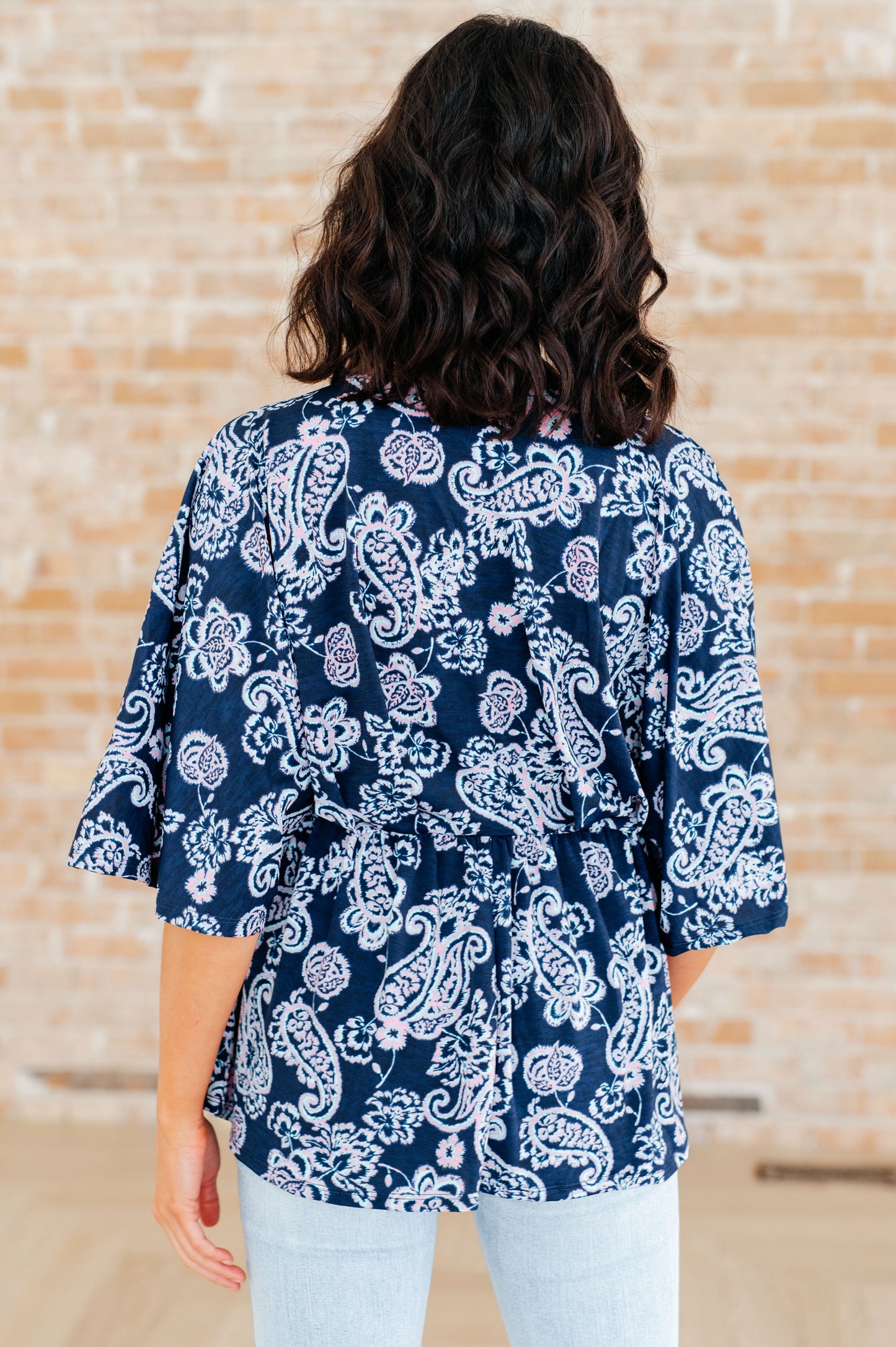 Dreamer Peplum Top in Navy and Pink Paisley - Southern Divas Boutique