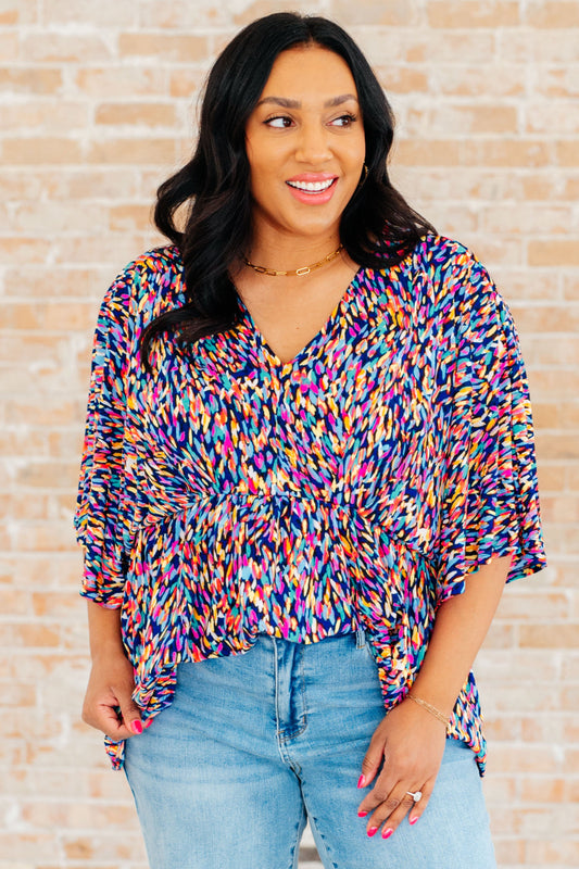 Dreamer Peplum Top in Painted Royal Multi - Southern Divas Boutique