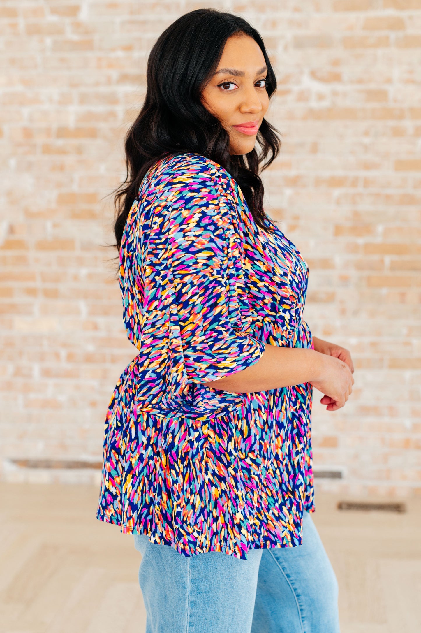 Dreamer Peplum Top in Painted Royal Multi - Southern Divas Boutique