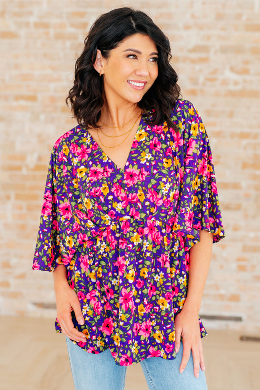 Dreamer Peplum Top in Purple and Pink Floral - Southern Divas Boutique