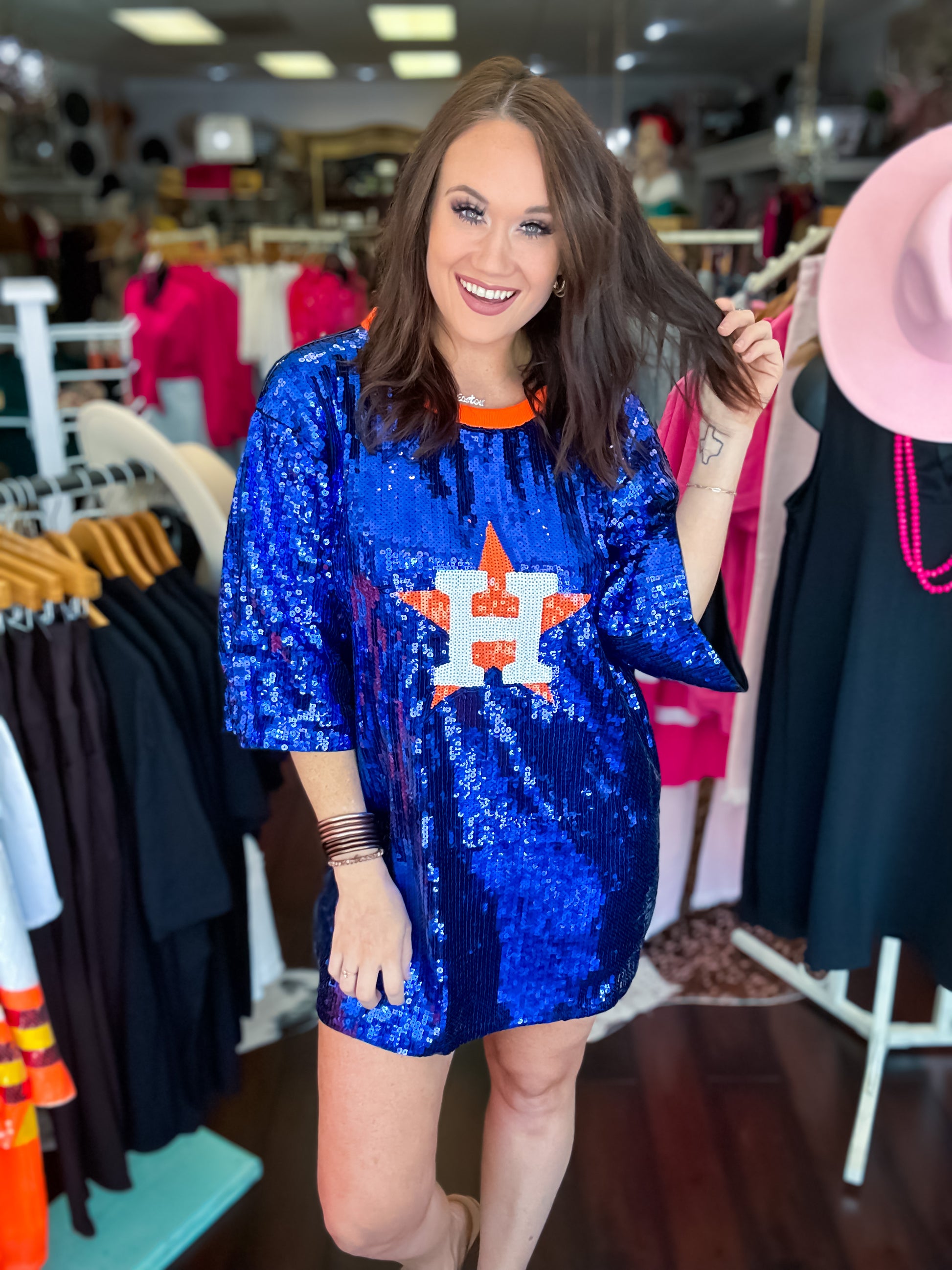 Houston Astros Sequin Dress Tunic - Blue - Southern Divas Boutique
