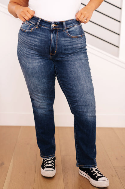Estelle High Waist Thermal Straight Jeans - Southern Divas Boutique