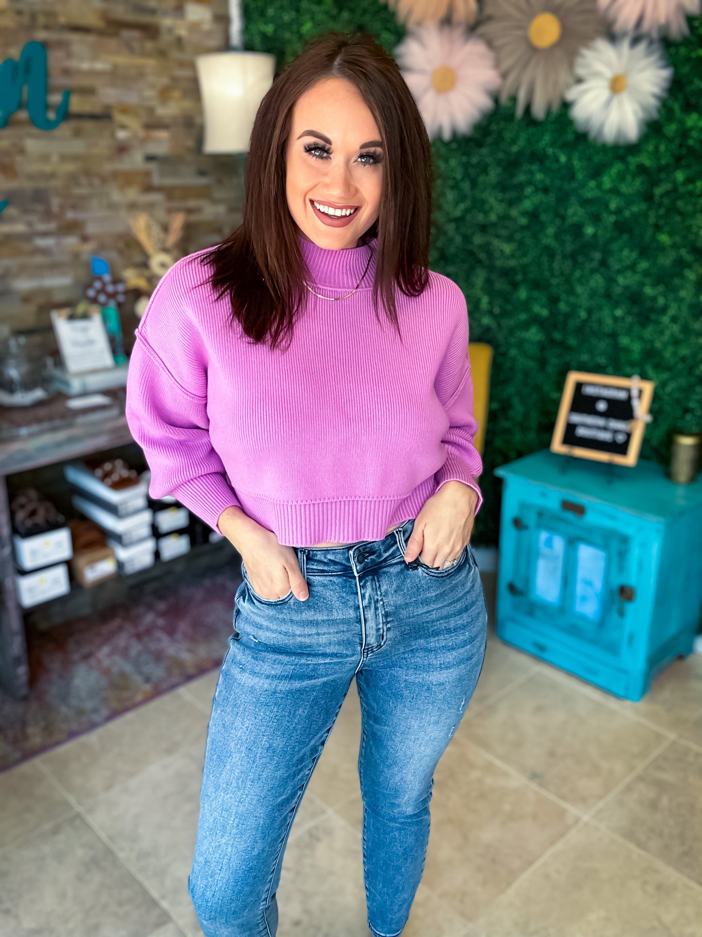 Mags Cropped Sweater in Mauve - Southern Divas Boutique