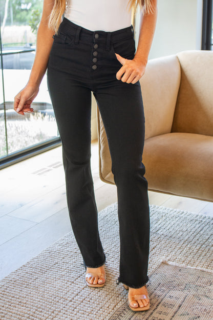 Harriet High Rise Button Fly Bootcut Jeans in Black - Southern Divas Boutique