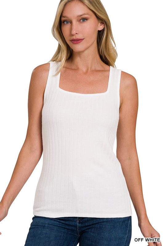 Pop Of Color Square Neck Tank - Off White