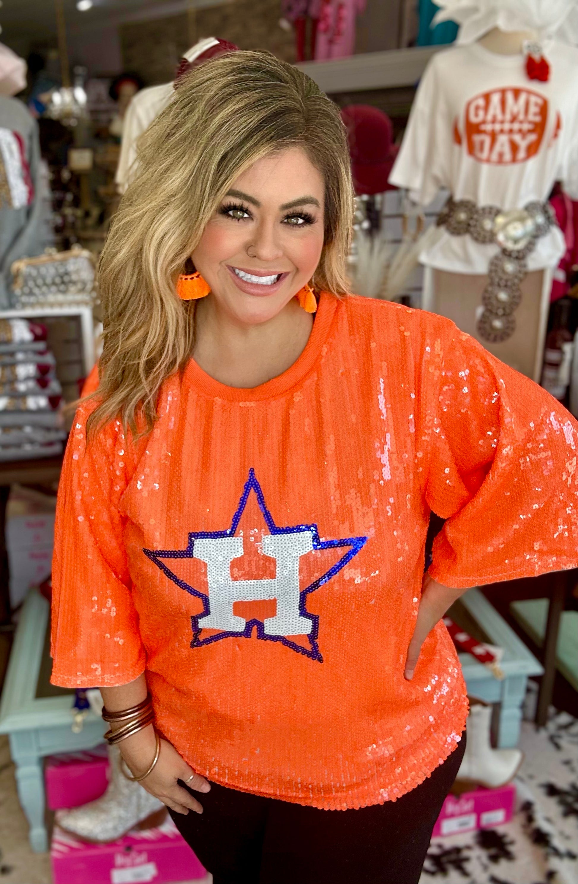 Houston Astros Sequin Dress Tunic - Neon Orange - Southern Divas Boutique