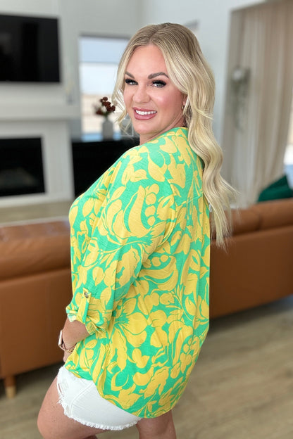 Elizabeth Top - Kelly Green and Yellow Floral - Southern Divas Boutique