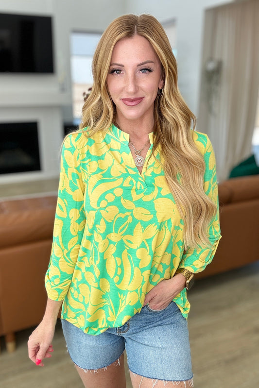 Lizzy Top in Kelly Green and Yellow Floral - Southern Divas Boutique