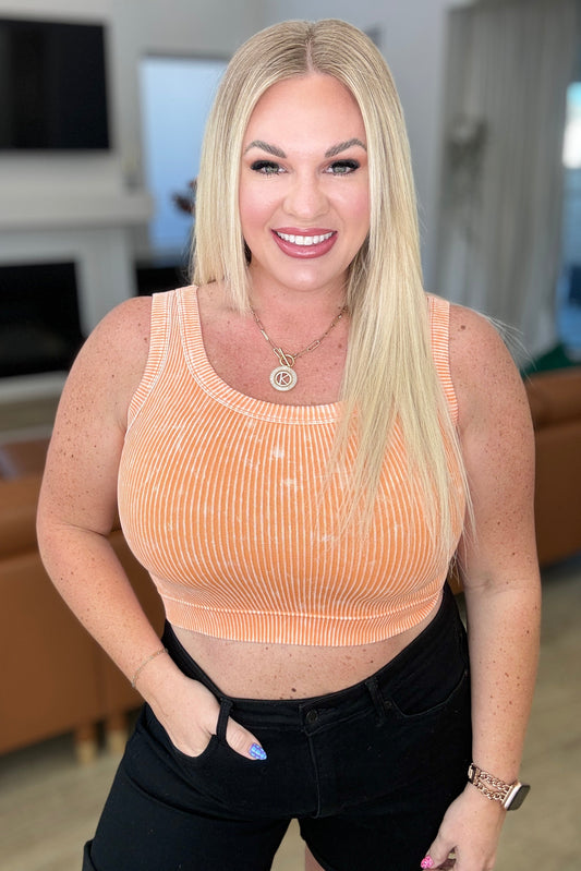 Stone Washed Ribbed Seamless Top In Light Orange - Southern Divas Boutique