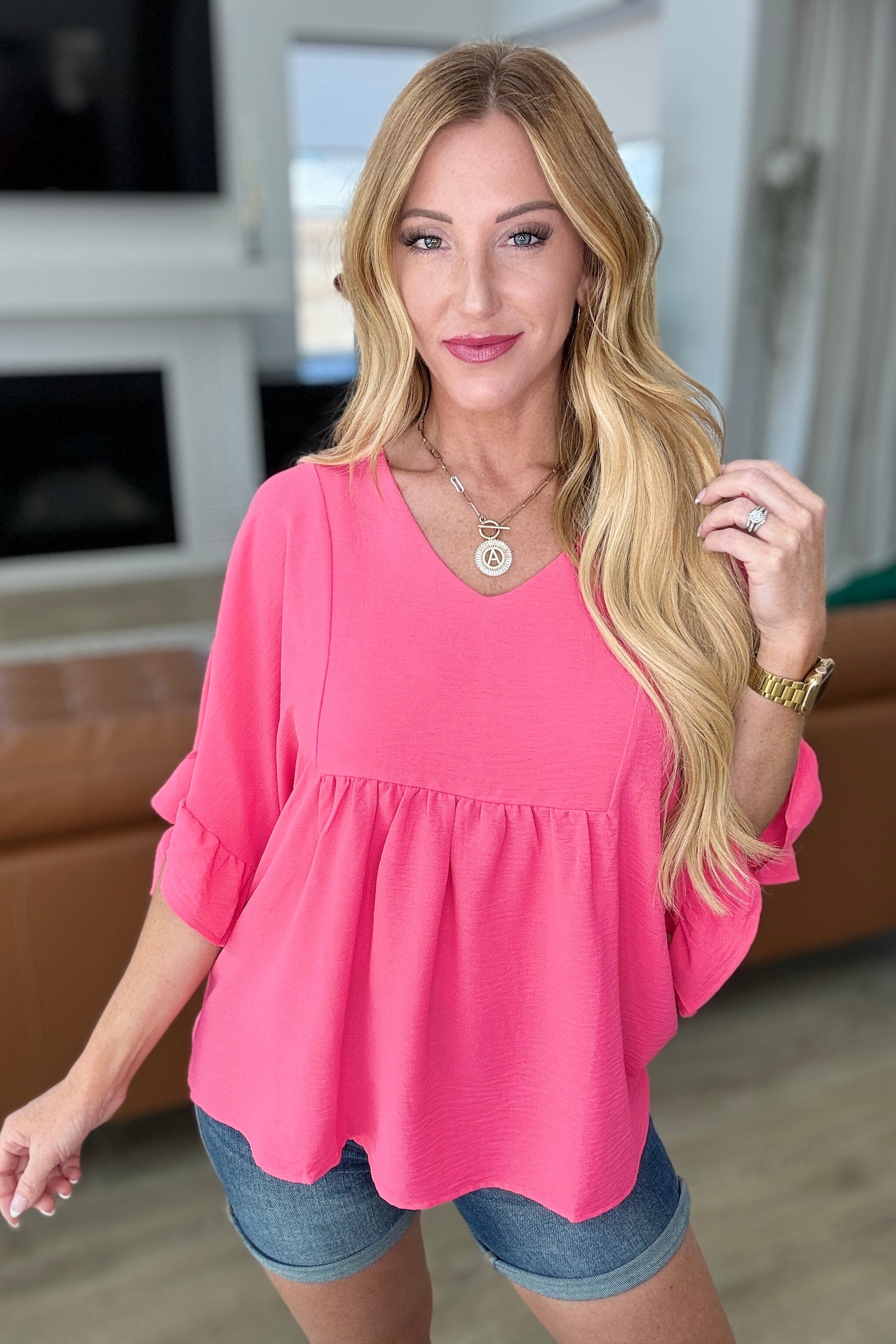 Airflow Peplum Ruffle Sleeve Top in Hot Pink - Southern Divas Boutique