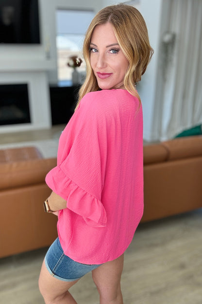 Airflow Peplum Ruffle Sleeve Top in Hot Pink - Southern Divas Boutique
