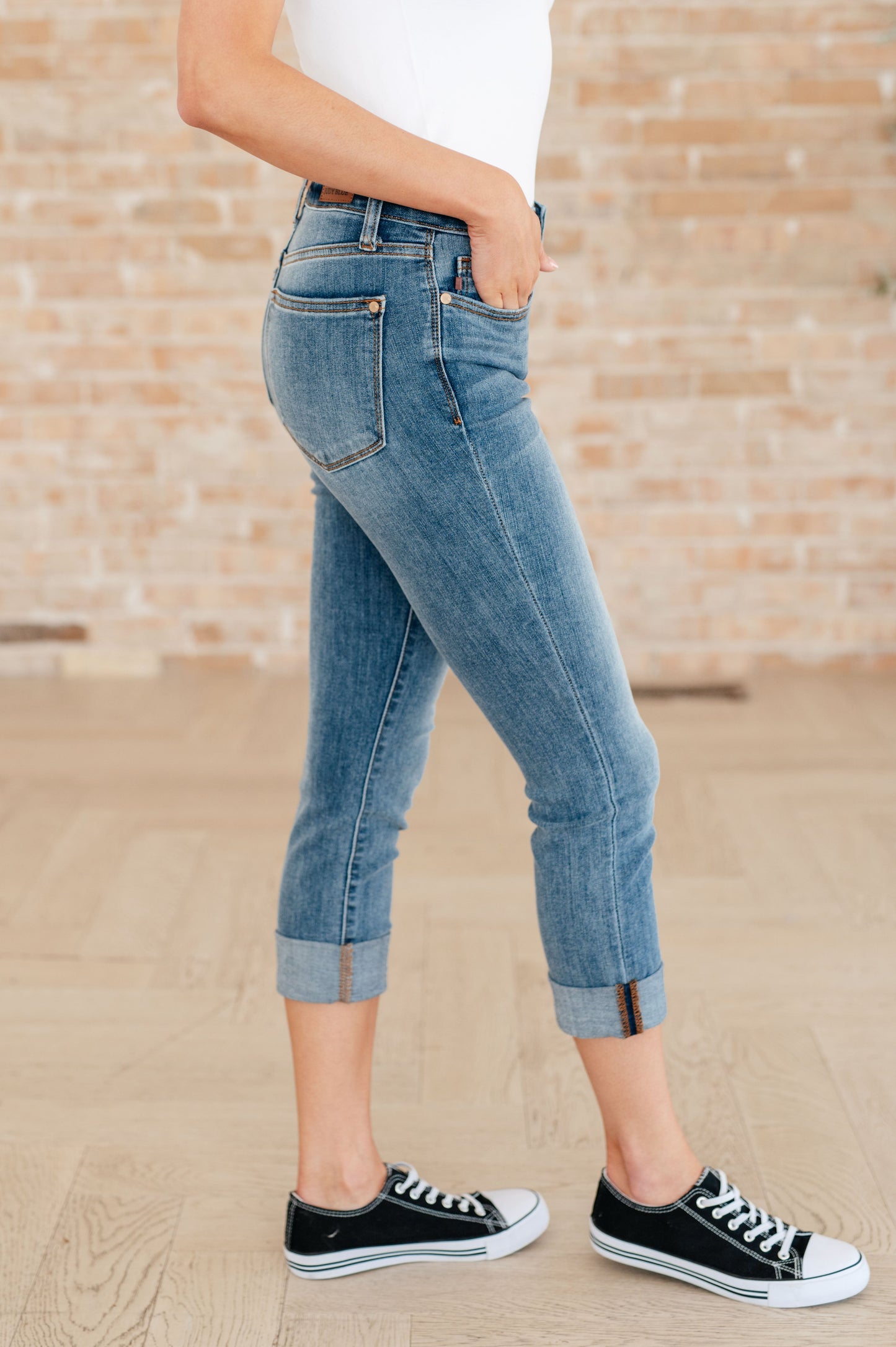 Laura Mid Rise Cuffed Skinny Capri Jeans - Southern Divas Boutique