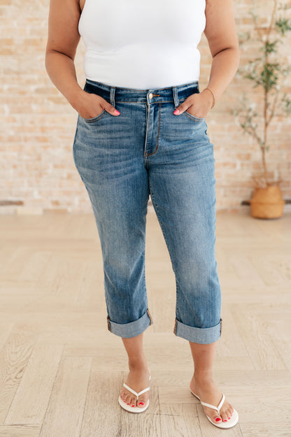 Laura Mid Rise Cuffed Skinny Capri Jeans - Southern Divas Boutique