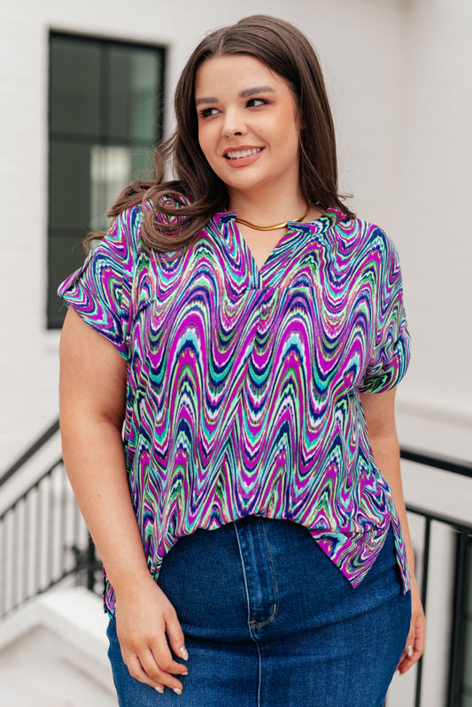 Lizzy Cap Sleeve Top in Purple Multi Marble - Southern Divas Boutique