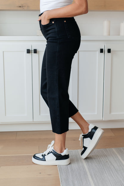 Lizzy High Rise Control Top Wide Leg Crop Jeans in Black - Southern Divas Boutique