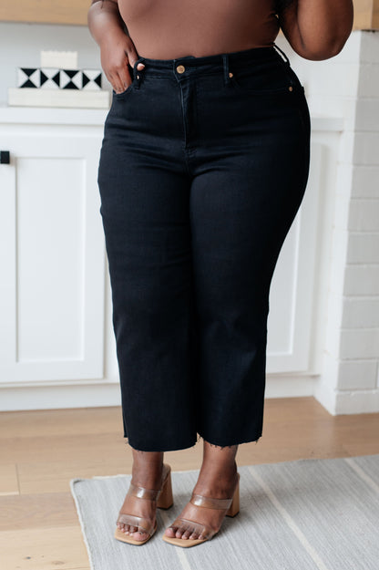 Lizzy High Rise Control Top Wide Leg Crop Jeans in Black - Southern Divas Boutique