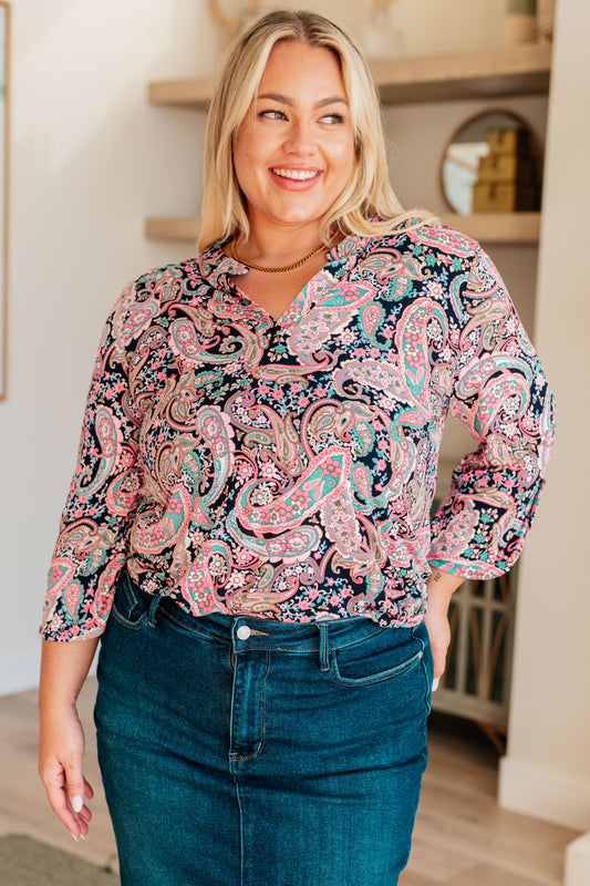 Lizzy Top in Pink Paisley - Southern Divas Boutique