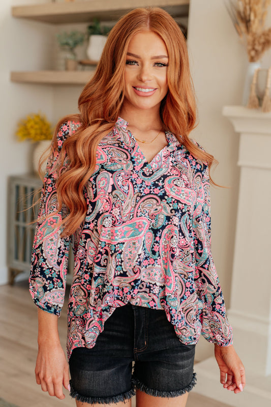 Lizzy Top in Pink Paisley - Southern Divas Boutique