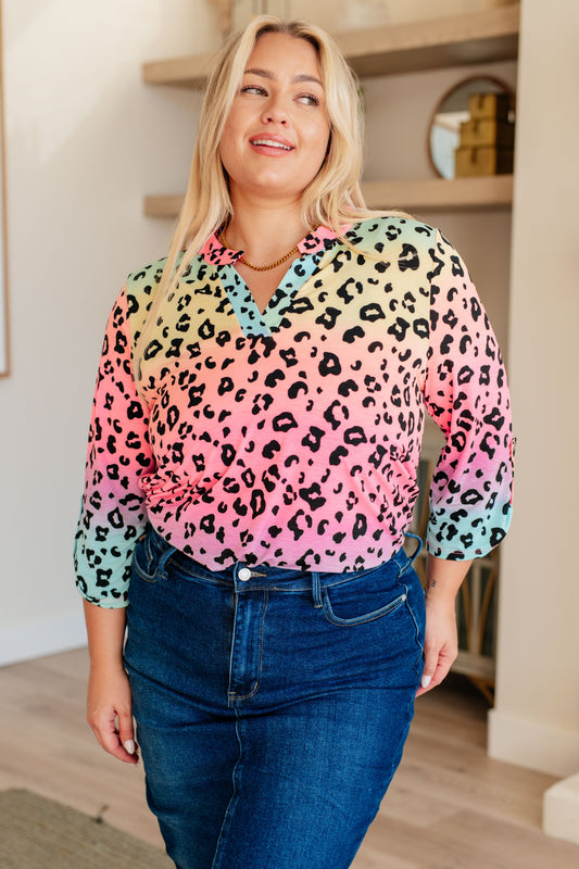 Lizzy Top in Rainbow Leopard - Southern Divas Boutique