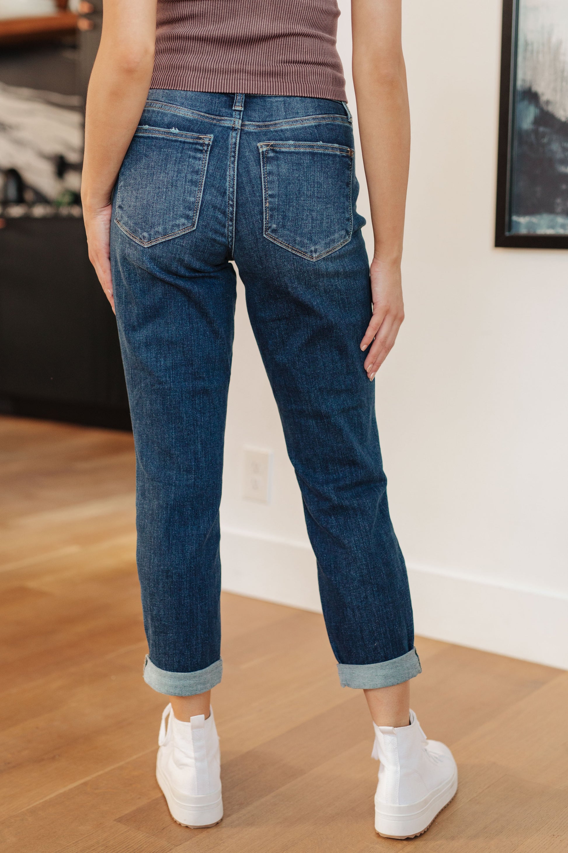 London Midrise Cuffed Boyfriend Jeans - Southern Divas Boutique