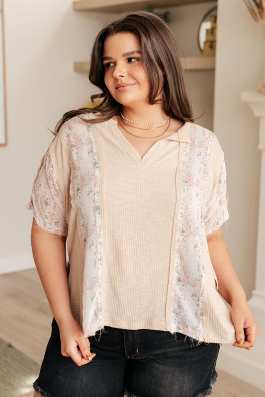 Mention Me Floral Accent Top in Toasted Almond - Southern Divas Boutique