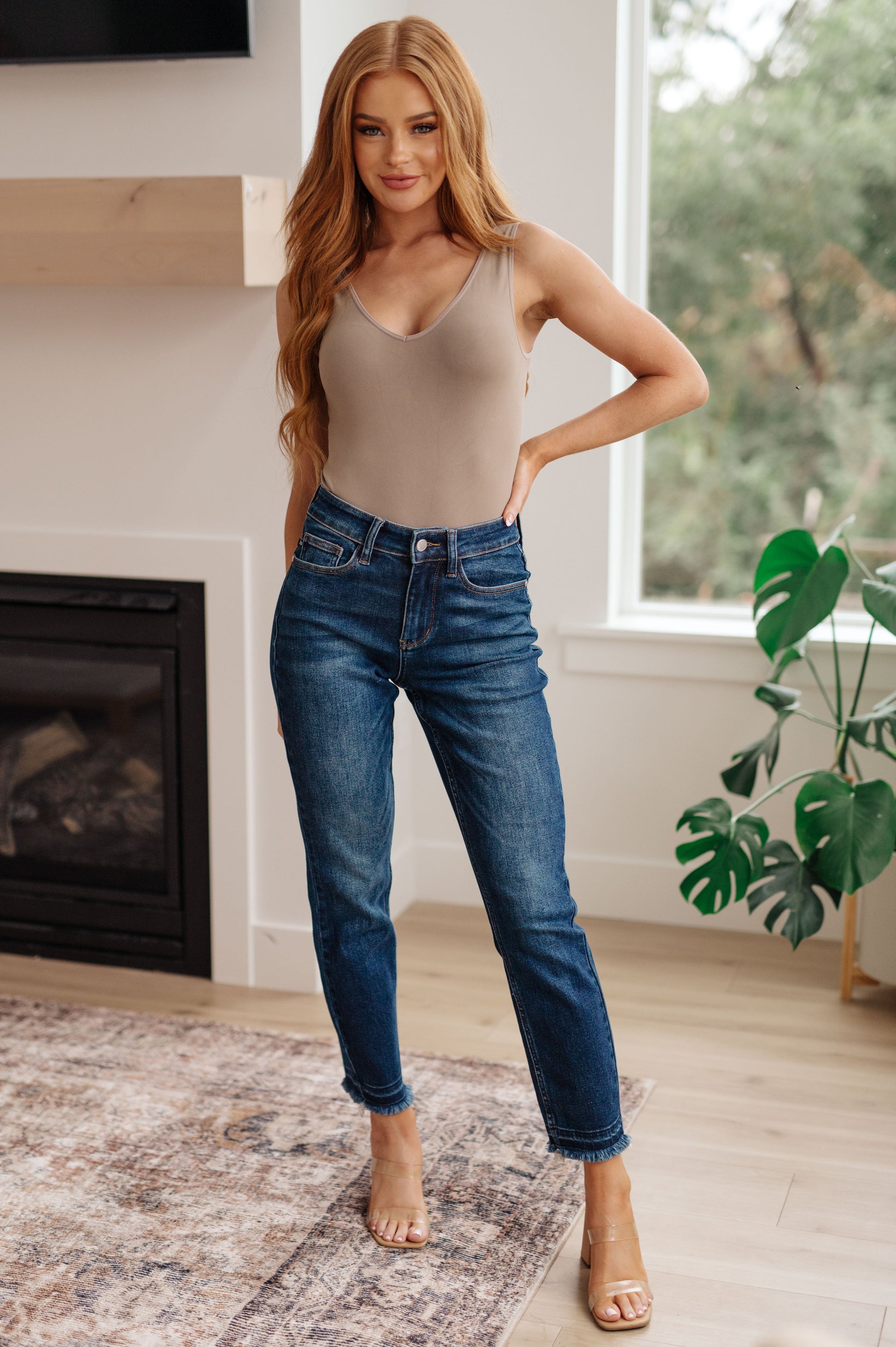 Phillipa High Rise Release Hem Slim Jeans - Southern Divas Boutique