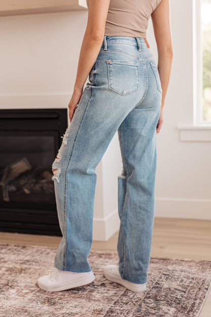 Ramona High Rise Rigid Magic Destroyed Straight Jeans - Southern Divas Boutique