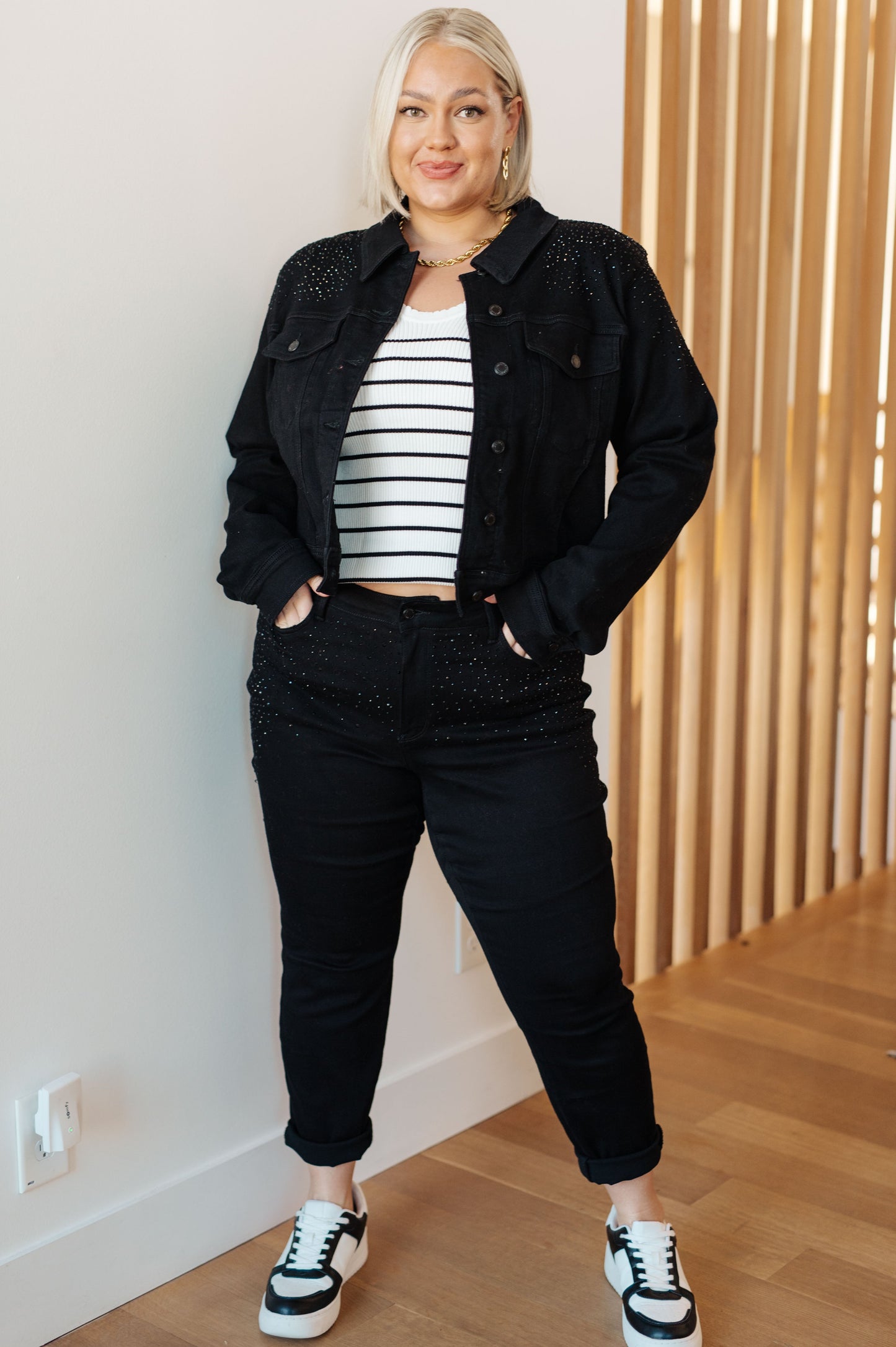 Reese Rhinestone Denim Jacket in Black - Southern Divas Boutique