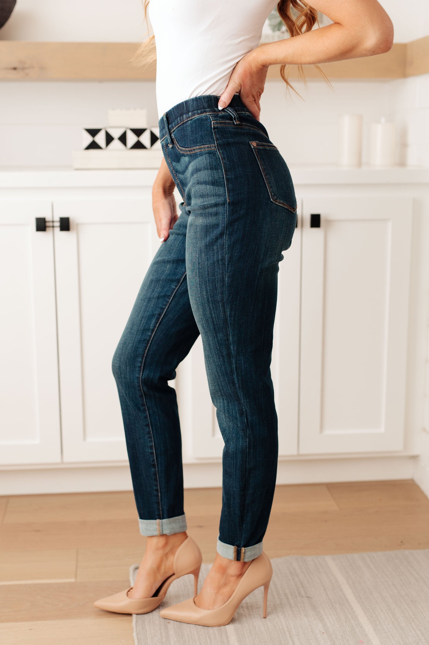 Rowena High Rise Pull On Double Cuff Slim Jeans - Southern Divas Boutique